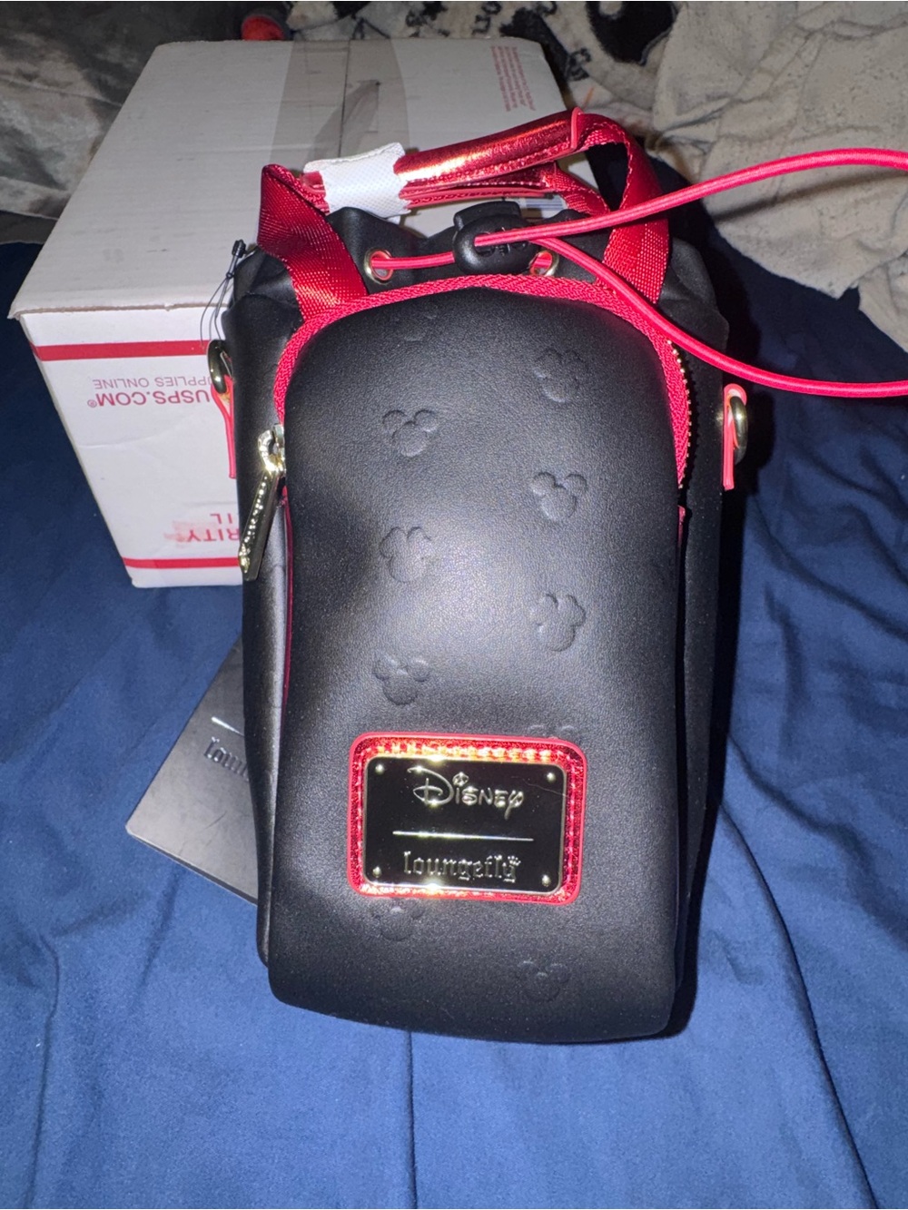 Loungefly Black and Red Mickey Embossed Crossbody Phone/Water Bag
